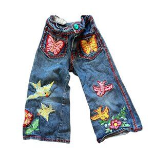 Vintage Handmade Vibrant Boho Embroidered Patchwork Denim Jeans